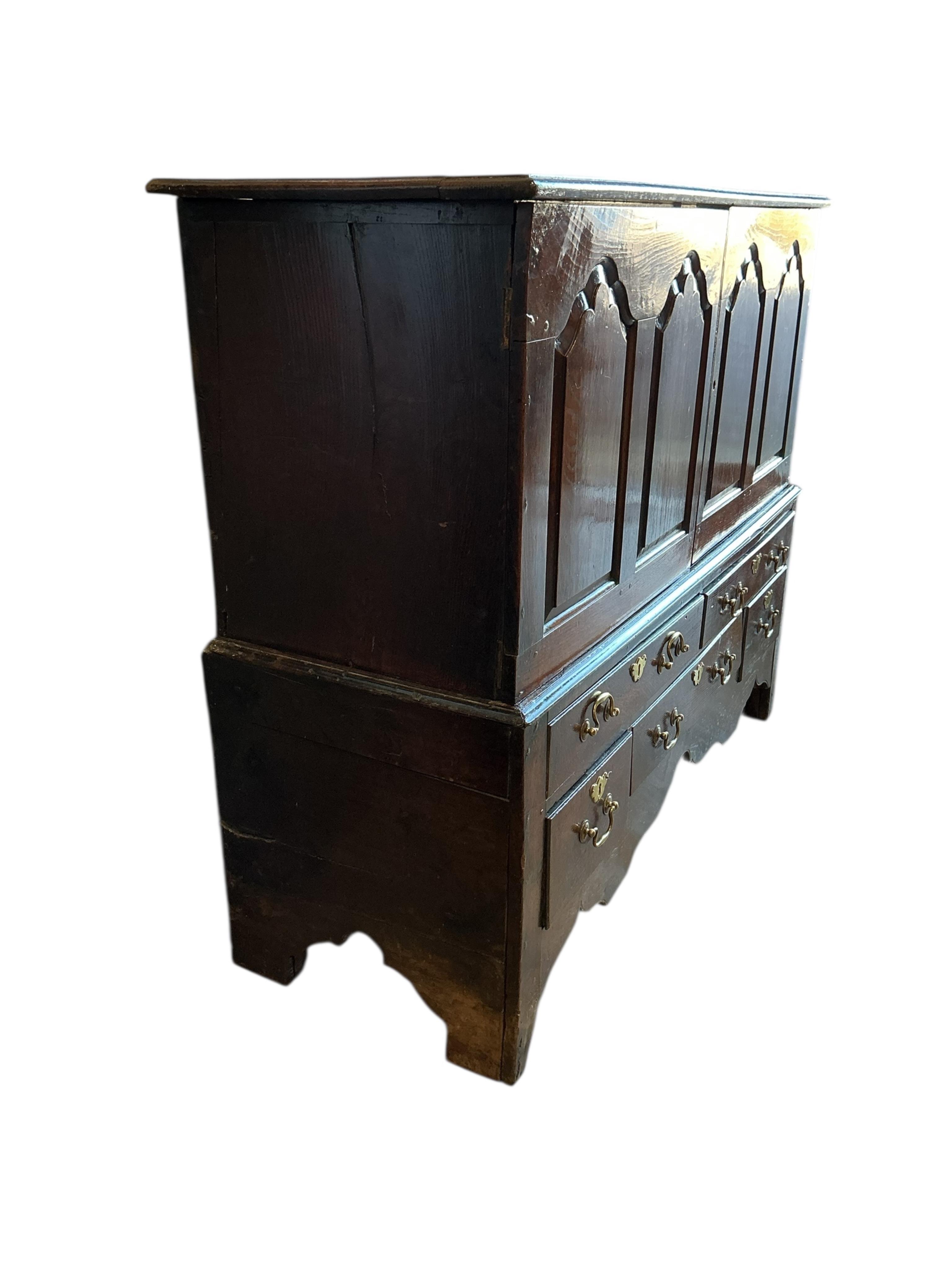 A George III oak mule chest, adapted, width 144cm, depth 52cm, height 117cm